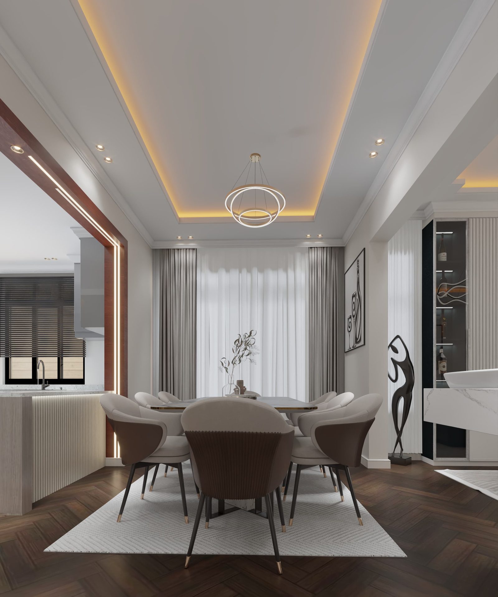 Stepped Tray Gypsum Ceiling with Multi-Ring LED Chandelier, Nairobi, Kenya