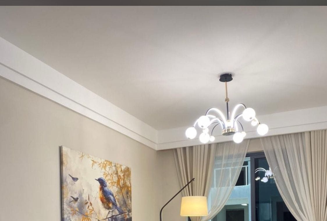 Turnkey Living Room Fit-Out with Cove Ceiling & Sculptural Chandelier, Nairobi, Kenya