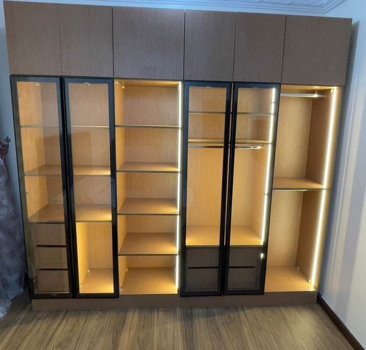 Glass-Front Wardrobe with LED Shelving, Nairobi, Kenya