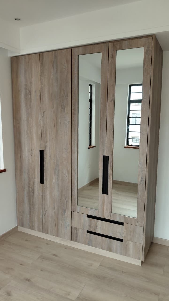 Six-Door Fitted Grey Wardrobe with Mirrored Panels & Drawers, Nairobi, Kenya